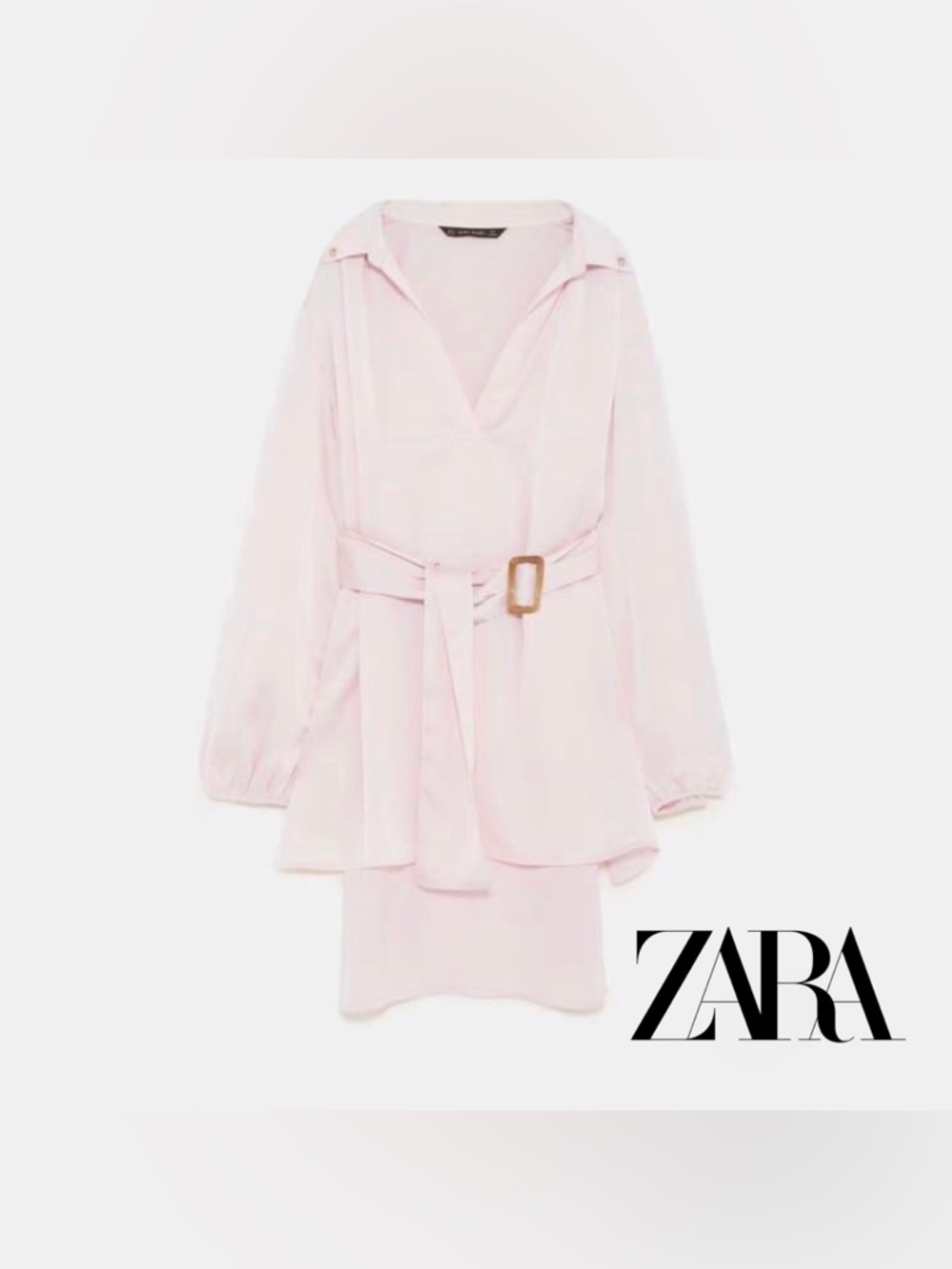 Zara Basic Satin Belted Blouse Dress. Pink. XS